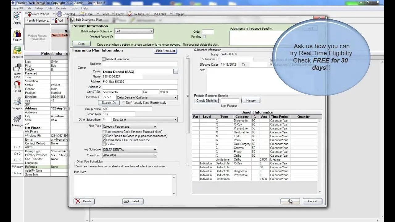 Practice-Web Dental interface