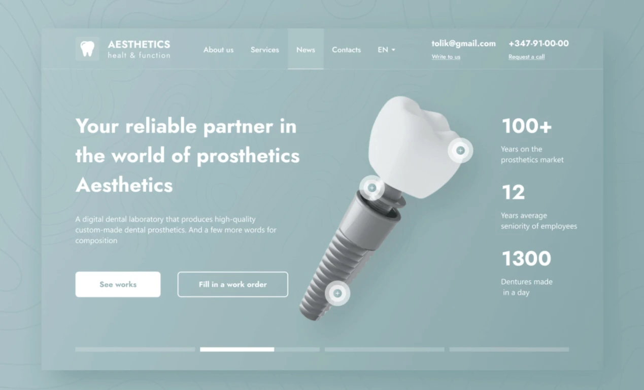 screenshot of website aesthetics dental laboratory