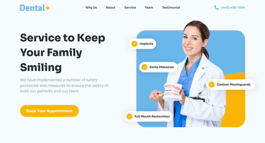 screenshot of Dental Plus website