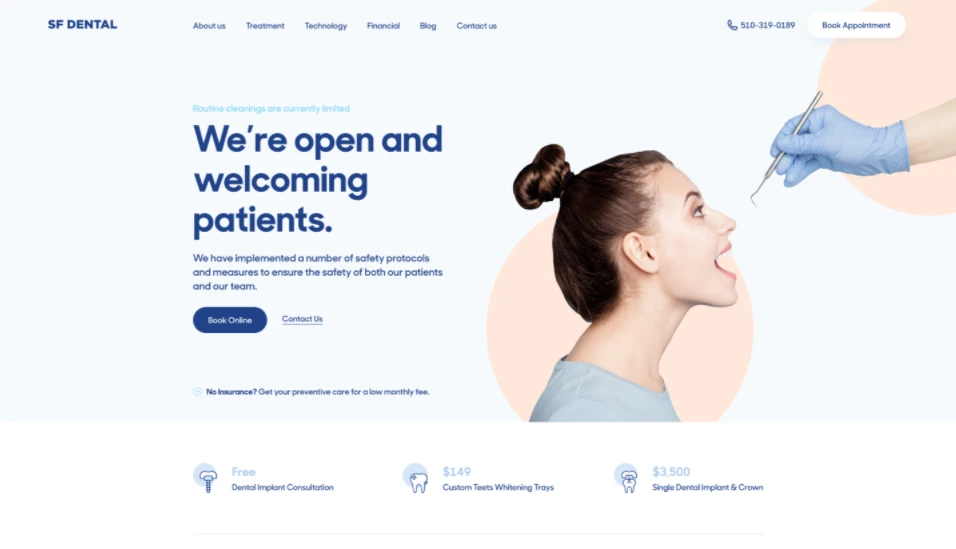 screenshot of website San Francisco Dental