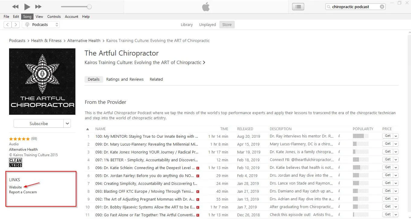 Finding chiropractic podcast through iTunes