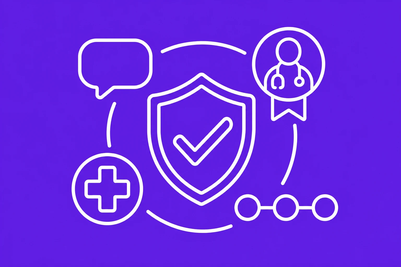 Minimal line illustration of healthcare trust proof signals connected around a shield. Minimal line illustration of healthcare trust proof signals connected around a shield.