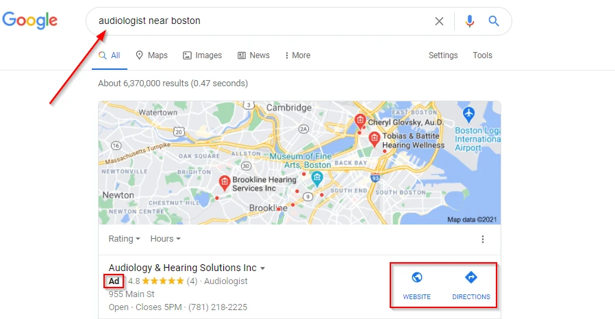 Example of Google Adwords For audiologist 