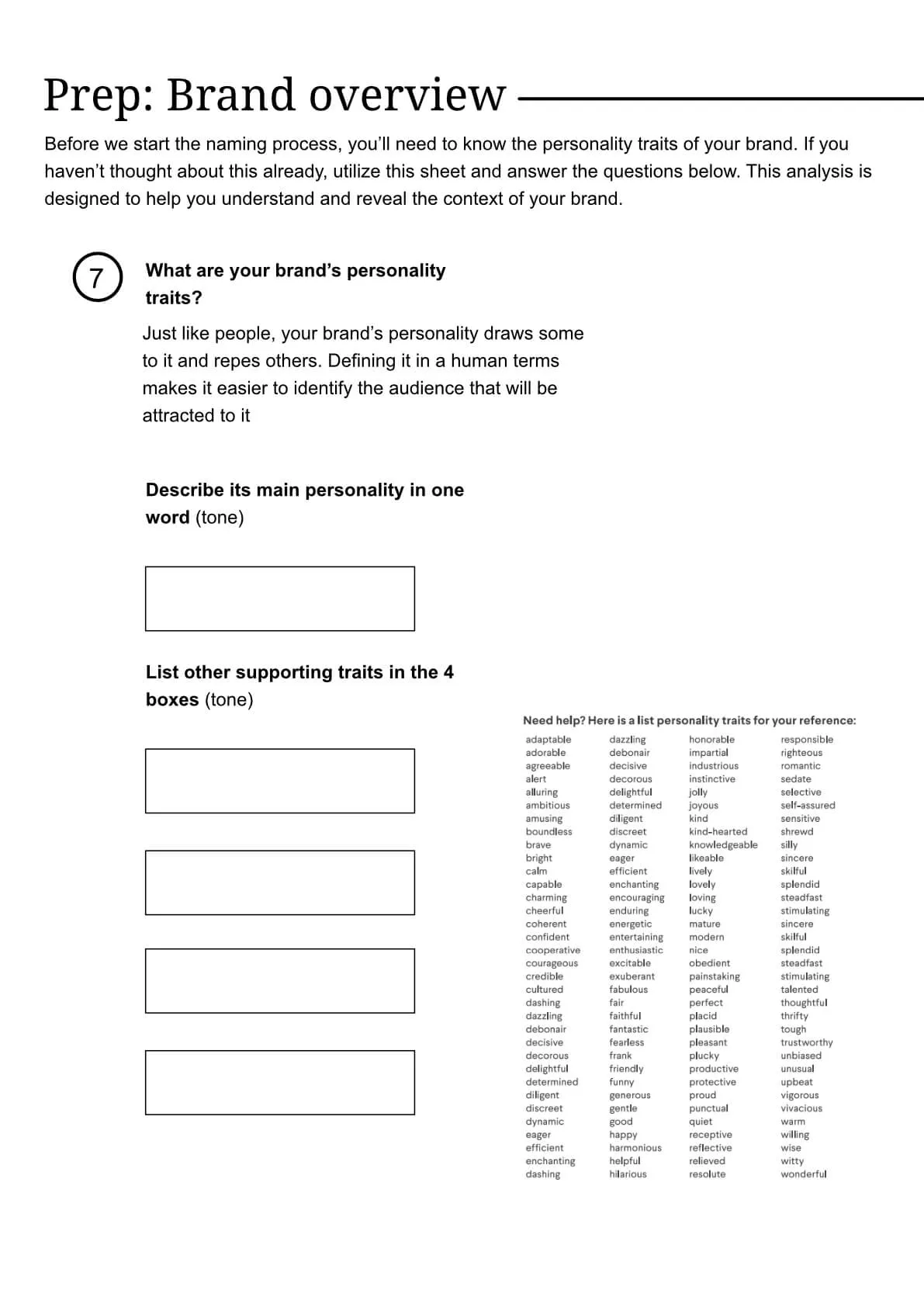 Screenshot of the Medical business naming worksheet