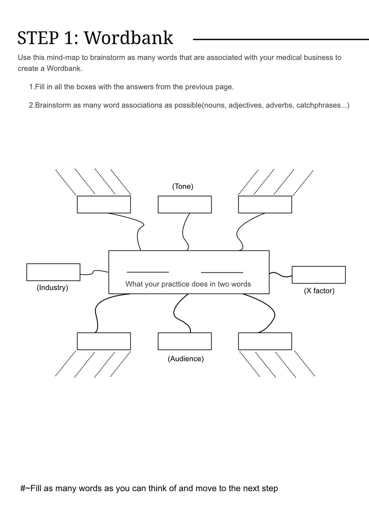 Screenshot of the Medical business naming worksheet