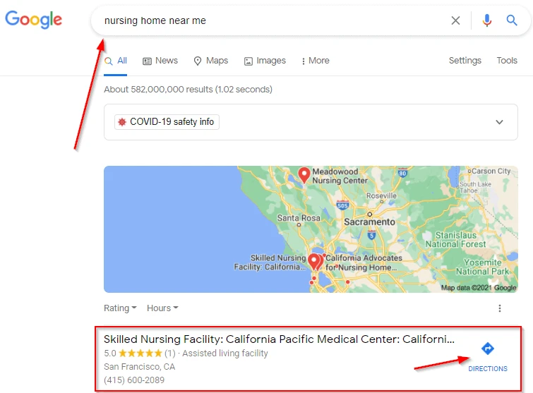 Local SEO example for nursing homes